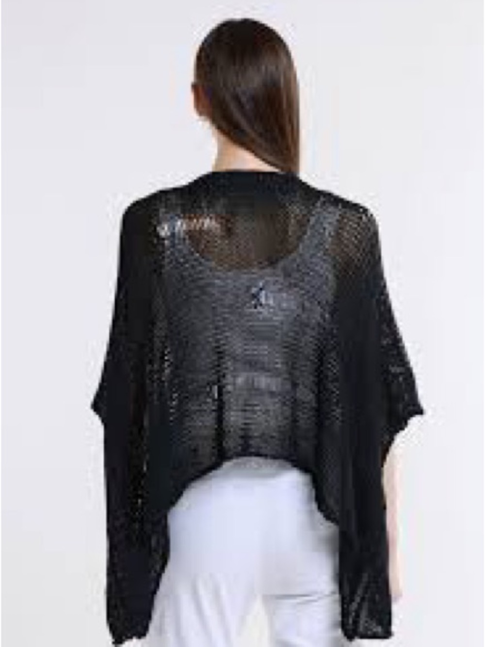 Chico's Black Open Knit V-Neck Sweater - Picture 2 of 9
